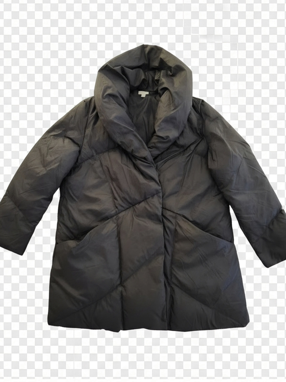 Garnet Hill Black Packable Puffer Coat with Funnel Neck   Size 16